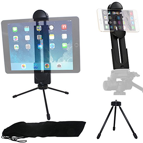 Click Here to See More Images Tripod Mount Adapter,DanziX Upgrade Universal Adjustable Clamp Holder for All Ipad Pro,Surface,Smartphone,Tablet,Selfie Stick +Bonus Lightweight Mini Metal Tripod-Black