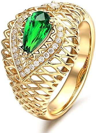 Teardrop Rings Band Plus Size of 18K White Gold Plated Inlay Emerald Green Cubic Zircon Crystal for Women (8)