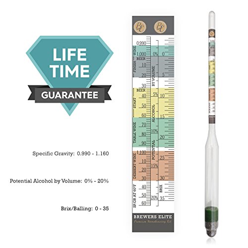 Brewer's Elite Hydrometer for Home Brew Beer, Wine, Mead and Kombucha