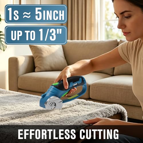 Cordless Electric Scissors 4V Rechargeable Cardboard Cutter with 4 SK5 Blades, 2000mAh Battery, LED Light, Electric Box Cutter 1/3” Cutting Capacity Power Cutter for Fabric Carpet Leather DIY - Blue