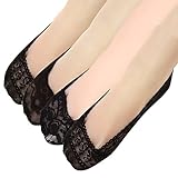 Womens No Show Socks Liner,Lace Footie Socks Non Slip Flat Boat 4 Pack by Habiter