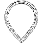 FANSING Hammered Teardrop Septum Rings 16g Septum Jewelry 8mm Septum Hoop 16 Gauge Septum Clicker Surgical Steel Septum Piercing Rings