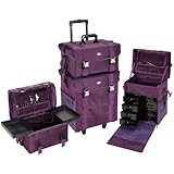 Seya 2 in 1 Professional Makeup Artist Rolling Makeup Train Case Cosmetic Organizer Soft Trolley w/ Storage Drawers & Upgraded Metal Buckles - Purple