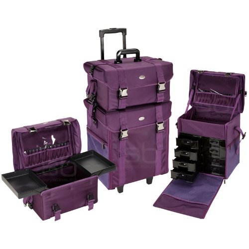 Seya 2 in 1 Professional Makeup Artist Rolling Makeup Train Case Cosmetic Organizer Soft Trolley w/ Storage Drawers & Upgraded Metal Buckles - Purple