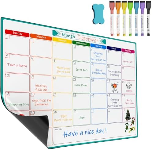 Lavagna magnetica per agenda mensile A3 lavagna magnetica per frigorifero, calendario mensile pianificatore da parete promemoria per pianificazione dei pasti o shopping