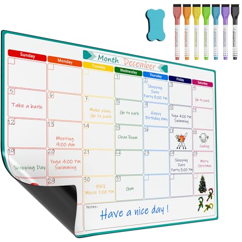 Tableau blanc magnétique A3 pour réfrigérateur Calendrier mensuel Calendrier mensuel Tableau de rappel mural pour planification des repas ou shopping