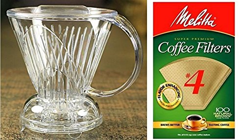 Click Here to See More Images Coffee Shrub Clever Coffee Dripper, Large 18 Ounces - With Melitta Cone Coffee Filters Natural Brown #4 100 count