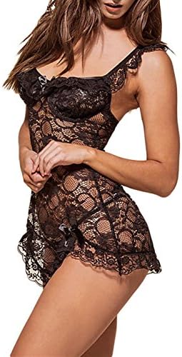 Mrs Spicy 2 Colors Lace Ribbon Trim Babydoll Lingerie Large Black