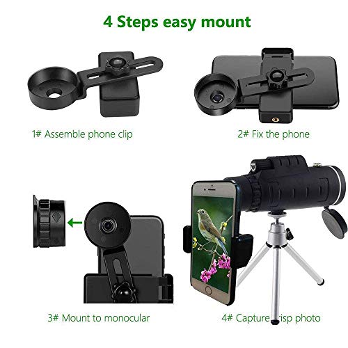 40x60 Monocular Telescope, High Power Monocular Scope with Smartphone Clip and Tripod, Waterproof Dual Focus BAK4 Prism FMC Lens, Low Night Vision for Outdoors/Bird Watching/Hunting/Camping/Travel - Thumbnail 5