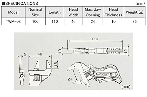 Engineer TWM-08 Pocket Sized Thin Jaw Adjustable Angle Wrench - Thumbnail 6