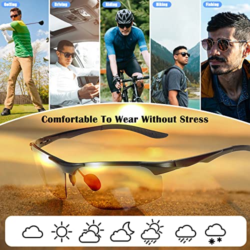 Yfdkeey Polarized Photochromic Sunglasses Mens Polarized Sunglasses Outdoor Anti-Glare Glasses Lightweight Sports Sunglasses