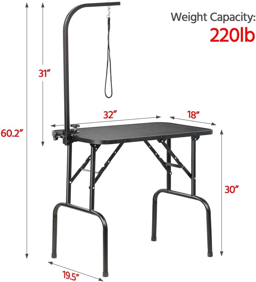 Yaheetech 32-inch Foldable Pet Dog Grooming Table with Adjustable Height Arm Drying Table for Home w/ Noose for Small Dogs Cats Non-Slip Maximum Capacity Up to 220lbs Black: Home Improvement