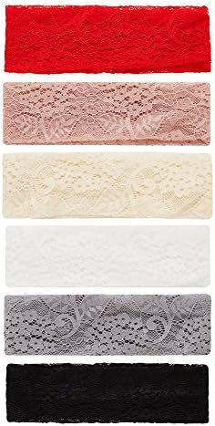 Vivicasa Women Sport Headband Elastic Lace Head Wrap Floal Style Exercise Hair Band, Pure color, 6 pack
