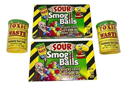 Toxic Waste Sour Candy Barrell (2) and Sour Smog Balls (2) - Known as the Most Sour Candy in the World!