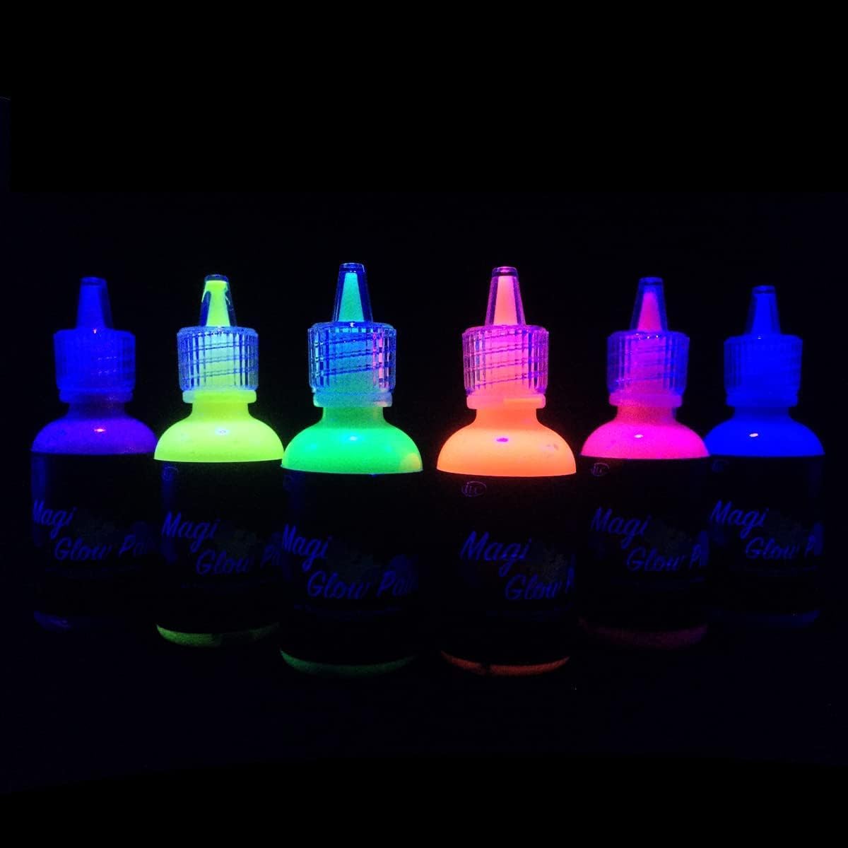 Photo 1 of [6 Bottles, 1 oz. Each] Body Paint Glow Blacklight Reactive Neon Fluorescent Paint - Safe For Skin - Washable - Non-Toxic - Six Colors Kit