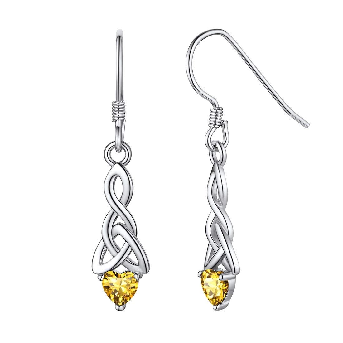 ChicSilver Sterling Silver Earring for Women Sparkly Yellow Topaz Drop Earrings Celtic Irish Knot Fish Hook Earring November Jewellery gifts — image 1
