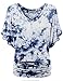 Lock and Love LL WT1116 Womens V Neck Short Sleeve Tie Dye Drape Dolman Top XXL White_Navy
