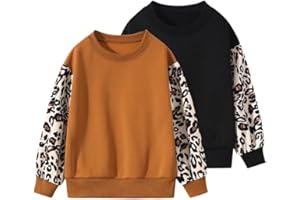 Jolyshlid 2 Pack Girls Drop Shoulder Sweatshirt Color Block Cheetah Print Sweatshirts Long Sleeve Pullovers Tops Tee 3-12Y