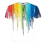 RXBC2011 Men's 3D Printed Rainbow Watercolor Paint Short Sleeve T-Shirt L Multicolor