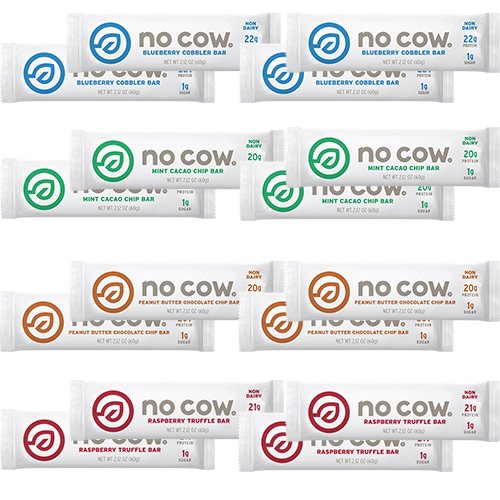 D’s Naturals No Cow Bar Variety Sampler Pack, 16 Pack, Includes: 4 Raspberry Truffle, 4 Peanut Butter Chocolate Chip, 4 Mint Cocao Chip, 4 Blueberry Cobbler