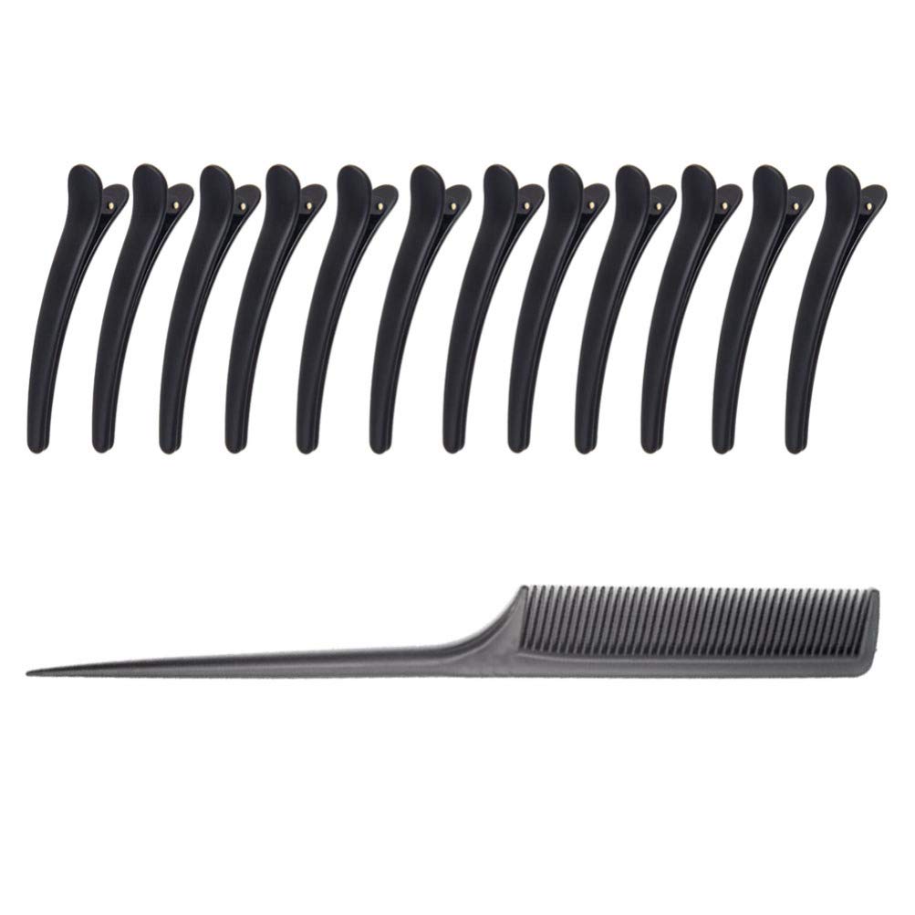 Beaupretty Sectioning Clips Professional Heat Resistant Pin Tail Combs Hair Styling Clips for Salon Baber Shop,12pcs,1pcs comb