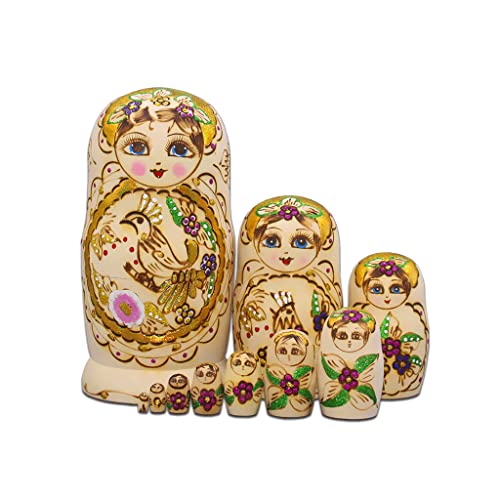 LJZOEM Stacking Dolls Nesting Dolls 10 Pcs Nested Dolls Russian Wooden Matryoshka Handmade for Children Kids Christmas Decoration