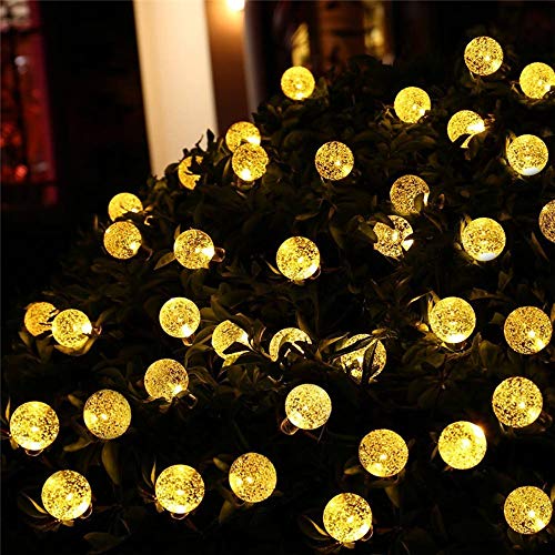 Rumas 15Ft Crystal Ball Solar Powered Light Rope Outdoor Indoor - 30 LEDs Waterproof Auto ON/Off LED Lamp - Flexible Night Light DIY Decor for Wedding Festivals - Blue Yellow Muticolor Lights (B) - Thumbnail 3