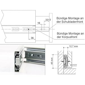 SOTECH 1 Paar Vollauszüge KV 35 H45 L500 SE S 500 Selbsteinzug