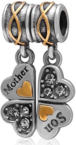 2 PCS Husband and Wife Charm 925 Sterling Silver Four Leaf Clover Charms Valentine Charm Love Charm Dangle Charm for Pandora Bracelet (Mother and Son)