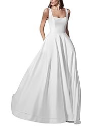 Bekvamlighet Square Neck Satin Wedding Gowns for