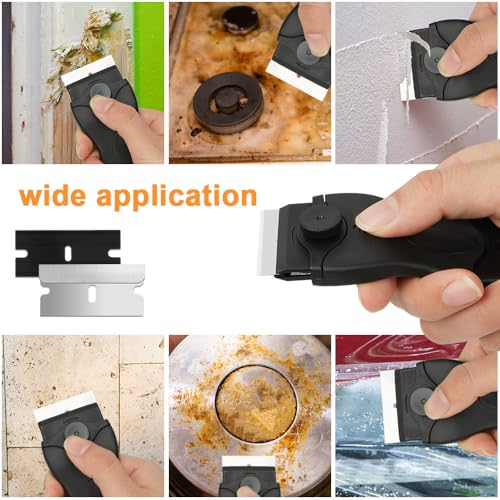 Flintronic Glass Ceramic Scraper, 1 Professional Multipurpose Scraper with 20 Blades for Windows, Mirrors, Tiles Cleaning (Black)