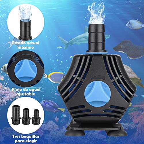 Zacro Submersible Water Pump 2000L/H, Ultra Quiet 40W with 4 Suction Cups and 3 Nozzles (13/16/19 mm) for Aquarium, Fish Tank, Garden, Pond, Fountains