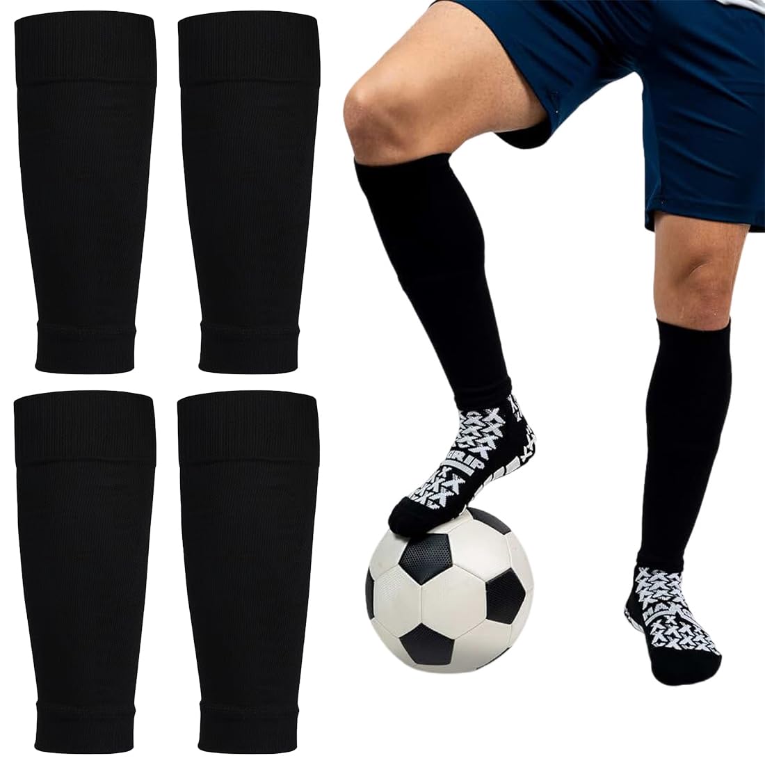 XUKZIMA 2 Pairs Football Sock Sleeves for Men Sock Sleeve Football for Adult, Pre Cut Football Socks Footless Football Socks Fit Perfectly Over Shin Pads