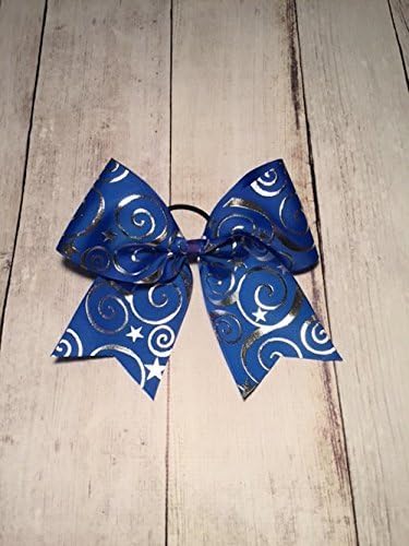 Blue Cheer Bow, Blue and Silver Cheer Bow, Swirls Cheer Bow, Hair Bow