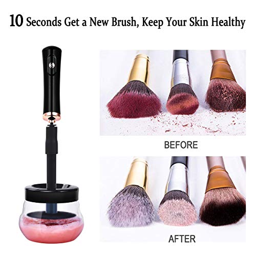 GTESCO Makeup Brush Cleaner Dryer Electric Automatic Cosmetic Brush Cleaning Device Tools Kit Machine Spinner 360º Rotation with 8 Rubber Fit All Size Brushes