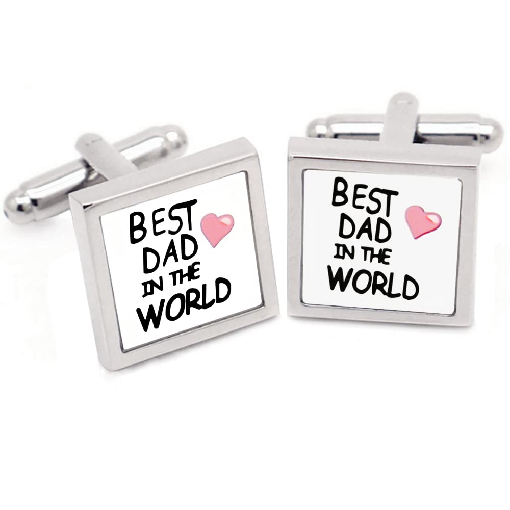 HONEY BEAR Best Dad in the World Cufflinks for Mens Shirt, Stainless Steel for Business Gift