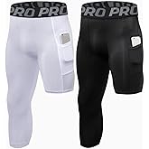 LANDUNSI 2 Pack One Leg Compression Tights for Basketball Mens 3/4 Capri Leggings Athletic Base Layer for Sports Running