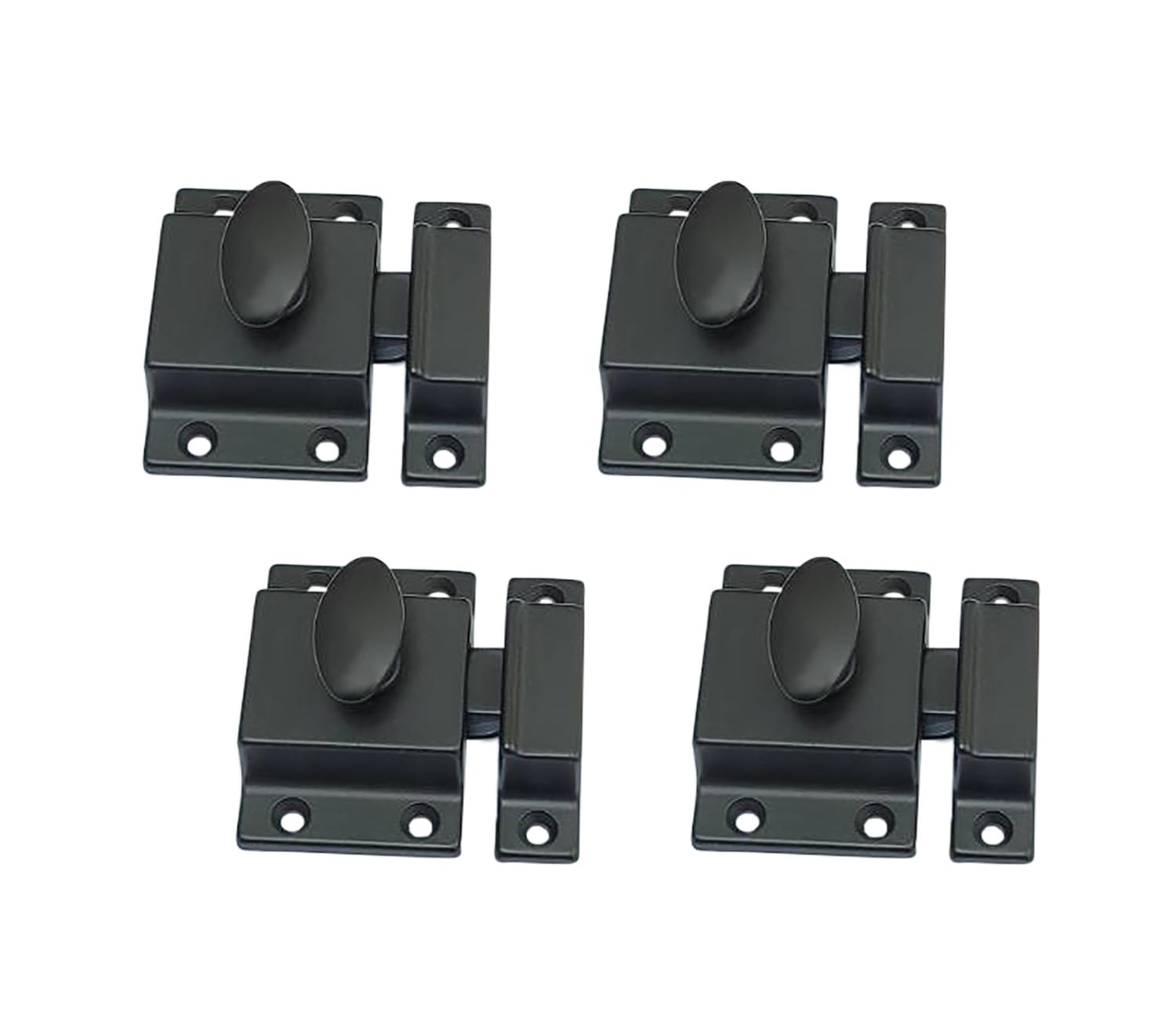 QCAA Traditional Large Oval Turn Cabinet Latch, Solid Brass, 2", for Cupboard & Other Furniture, Matte Black, 4 Pack, Made in Taiwan