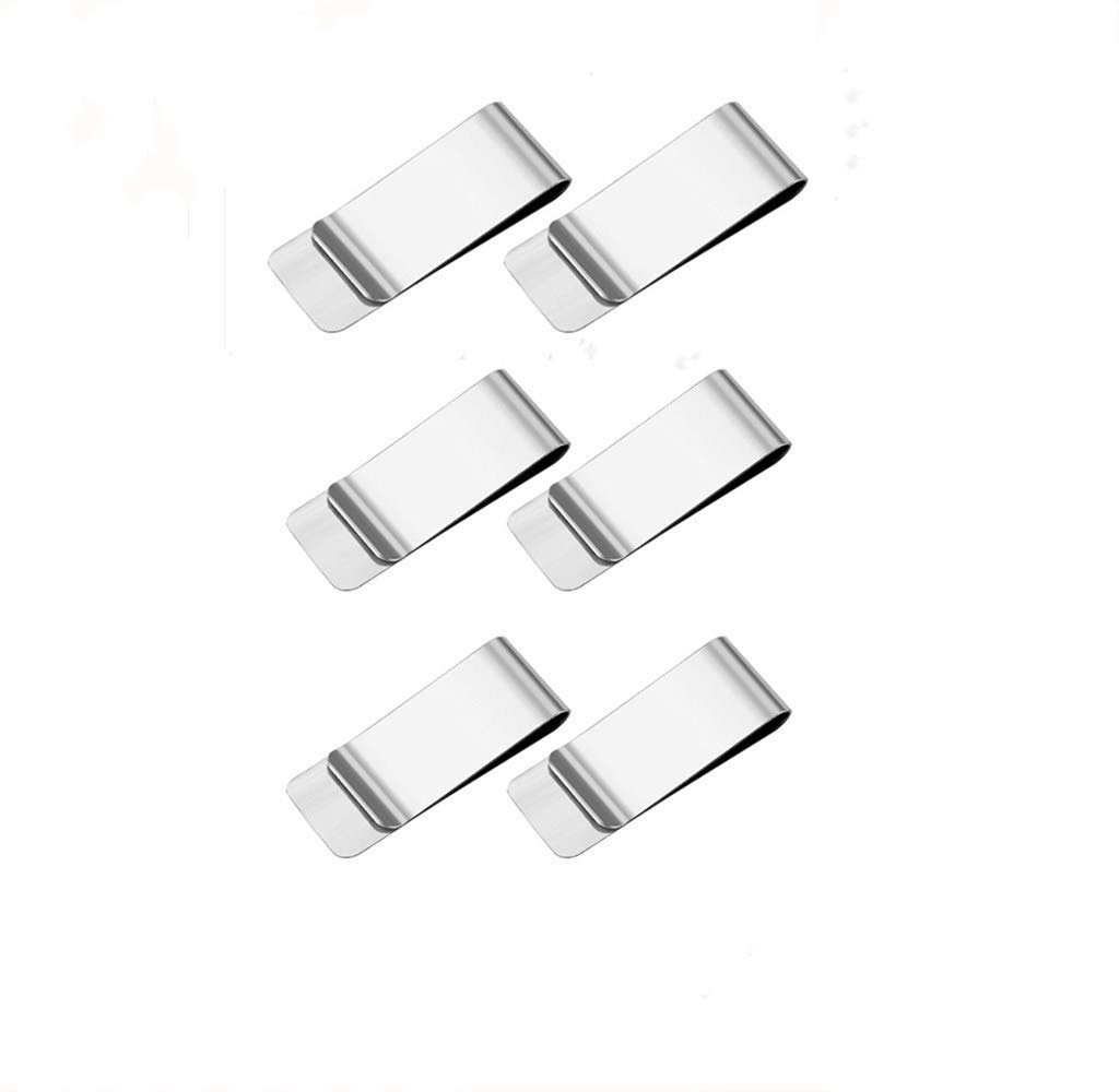 6 Pack Slim Metal Money Clip Wallet Bill Clips Card Holder for Men and Women (Silver)