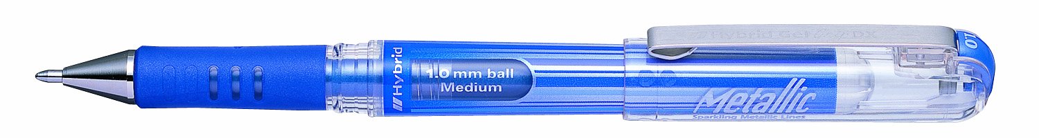 Pentel Hybrid Gel Metallic Grip DX K230-MCO Rollerball Pen with Pigmented Ink Pack of 12 Metallic Blue