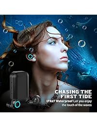 Auriculares True inalámbricos, tiamat Titan Bluetooth inalámbricos, impermeables, mágicos de color azul hielo, luz de respiración, funda de carga ultrafina, auriculares Bluetooth 5.0 avanzados, batería de larga duración