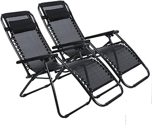 Domary Zero Gravity Chairs Folding Garden Recliner, Textoline Sun Lounger Deckchair with Adjustable Pillow for Garden Patio Camping Beach- Pack of 2