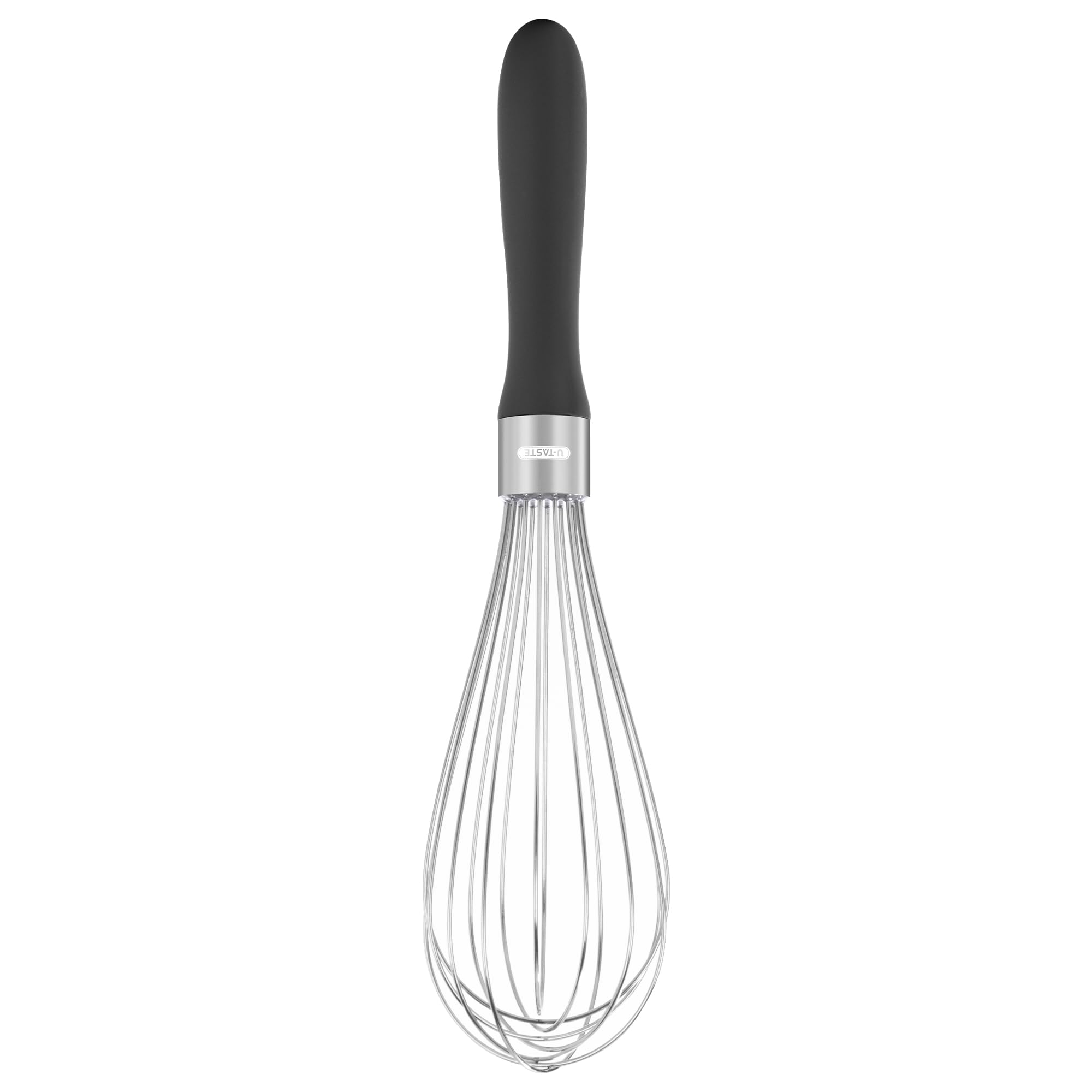 U-Taste Kitchen Whisk: 18/10 Stainless Steel Balloon Whisk 28 cm Medium Egg Beater with 8 High Flex Wires and Non-Slip Silicone Handle for Whipping Blending Mixing Batter Creams Sauces (Black)