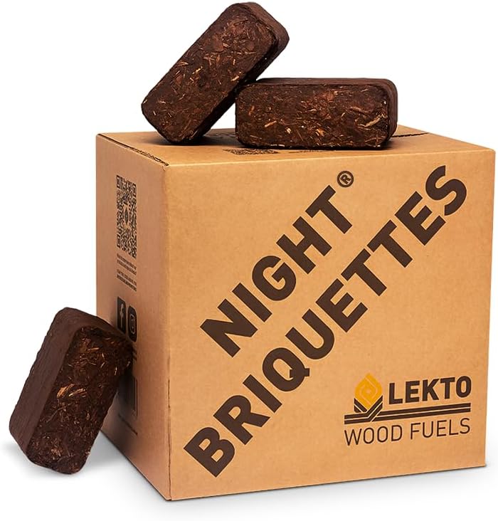 Lekto Woodfuels Night Briquettes 20kg 20 Bricks Up to 8 Hour Burn