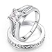 Womens Wedding Engagement Bands Ring Sets 18K White Gold Plated Princess Cut Eternity Solitaire CZ Crystal Best Anniversary Promise Rings Size 7