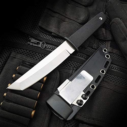 PQZ Knife Cold Steel Hunting Fixed Blade Stainless Steel Long Plastic Handle Outdoor Tactical Knife Sheath White