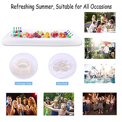 Inflatable Tray Serving Bar Buffet Tray Food Drink Holder Server Fruit Plate Luau Cooler for Outdoor Bar BBQ Pool Party Buffet With a Drain Plug -2 Pack