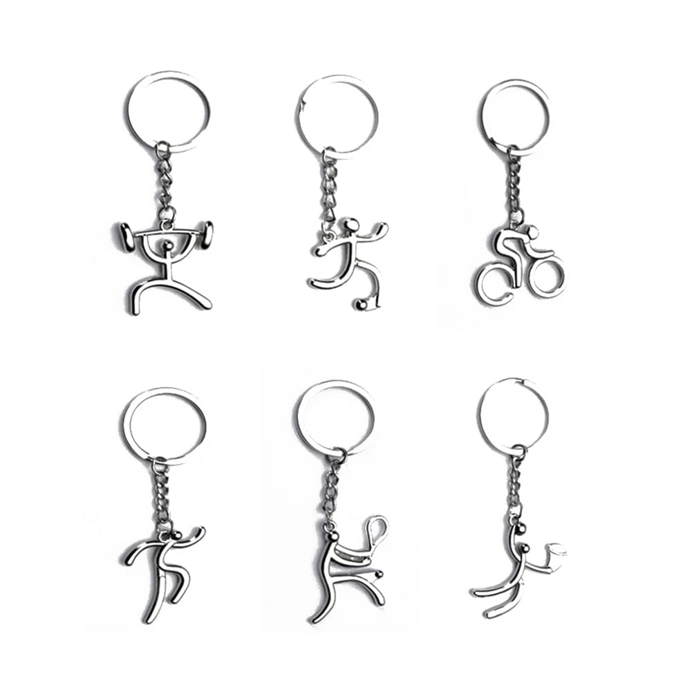 ARFUKA Sports Keyring for Men, Metal Multi-Sport Figure Keychain with Cycling Running Basketball Soccer - Gift for Athletes for Him