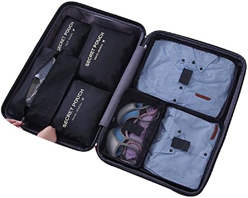 Woworld Travel Packing Cubes Black 7 Set Lightweight and Waterproof Compression Pouches With Shoe Bags Pack Clothes Organizer For Luggage Suitcase(Black 7)