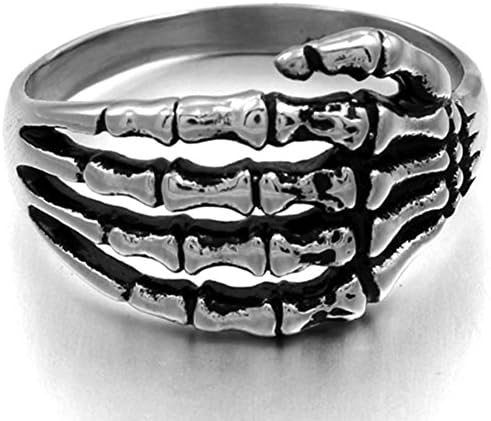 Stainless Steel Punk Retro Skeleton Hand Skull Bone Hand Ring Pinky Ring for Men